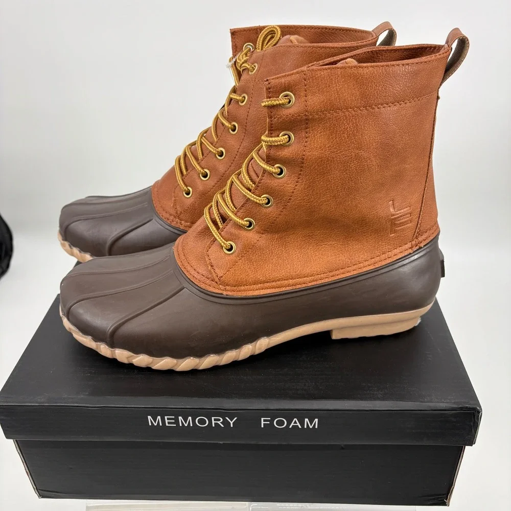 New 13 London Fog Seth Duck Boots Men Cognac Brown CL30424M Rain/Snow  Size :13